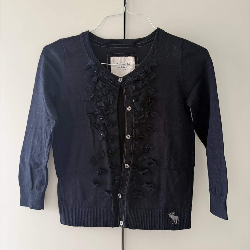 Abercrombie & Fitch Navy Cardigan with Floral Accents size medium